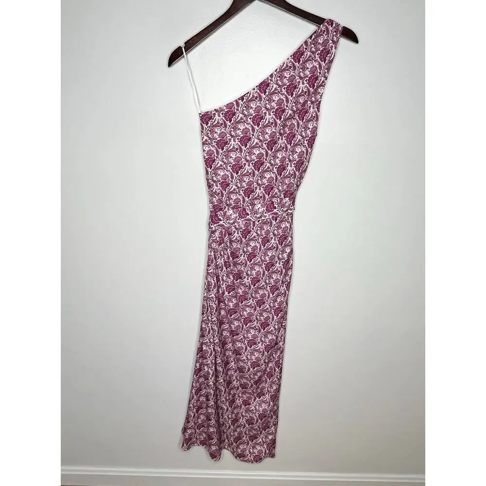 Cami NYC Nanu One Shoulder Midi Dress Womens 4 Pink Floral Slit Cocktail Party - Picture 8 of 11